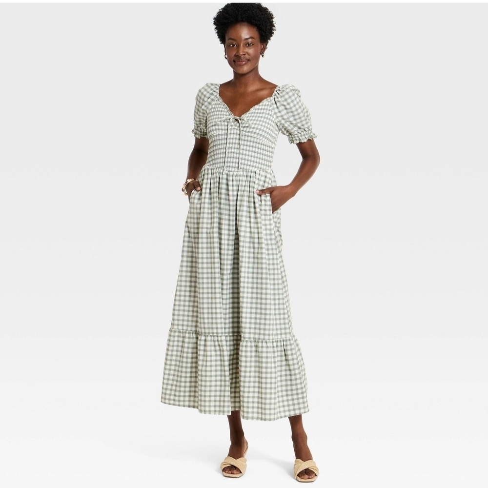 Women's Western Puff Short Sleeve Smocked Midi A-Line Dress - Universal Thread - Picture 3 of 5